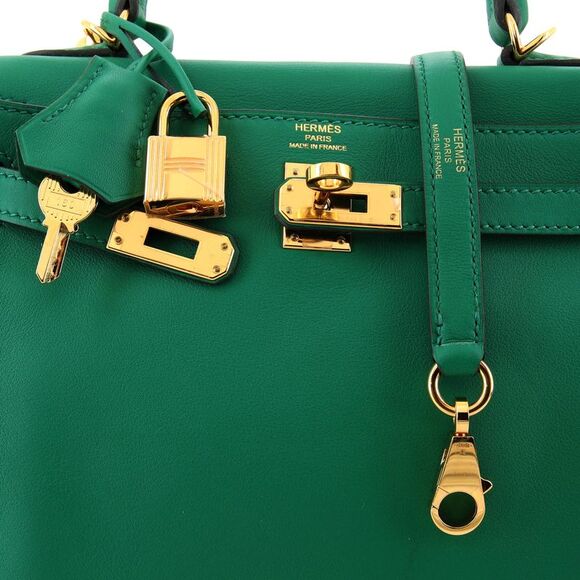 Hermes Kelly Handbag Vert Vertigo Swift with Gold Hardware 25 Green - Picture 7 of 11